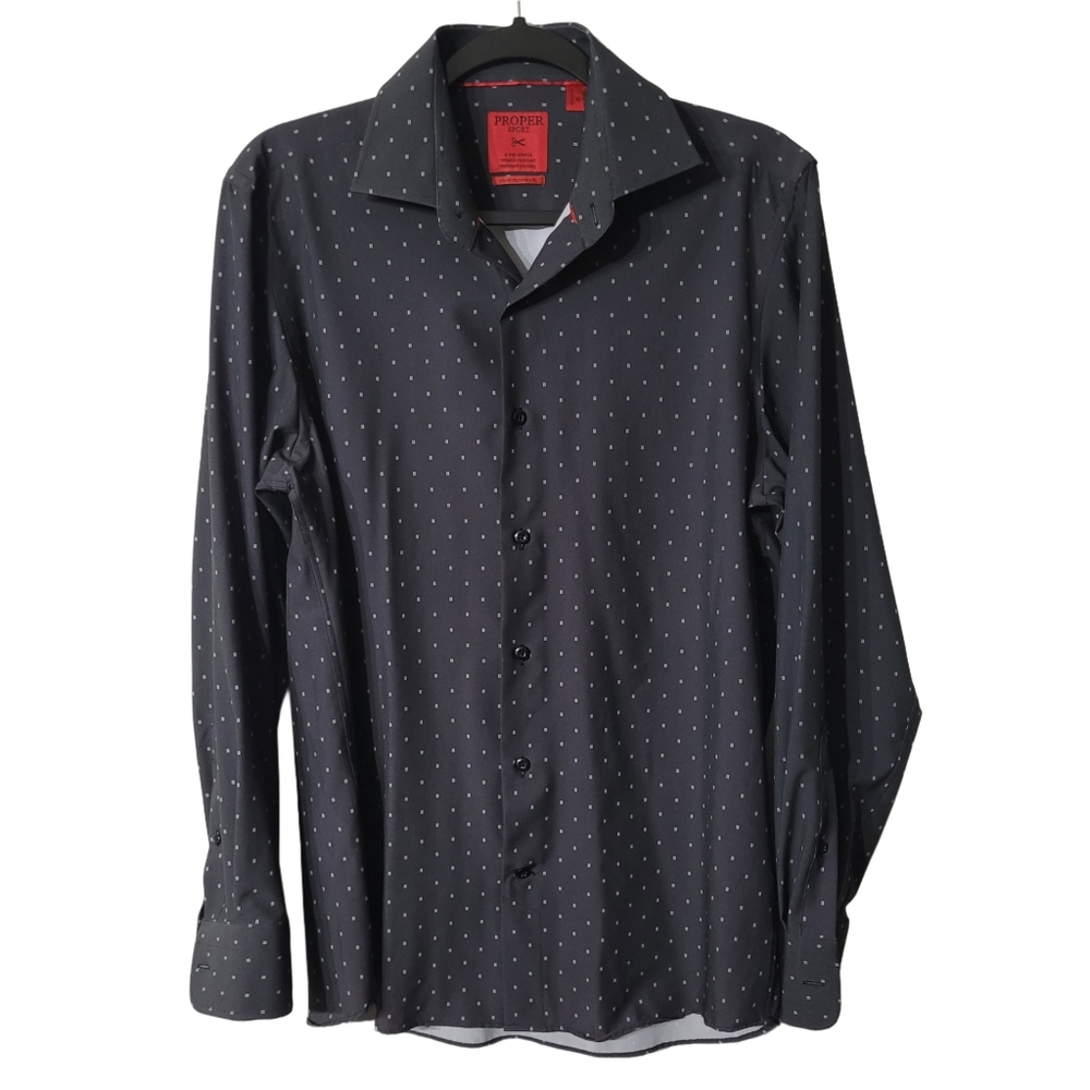 Proper Sport Black Button Down Shirt with White Detail Size Medium